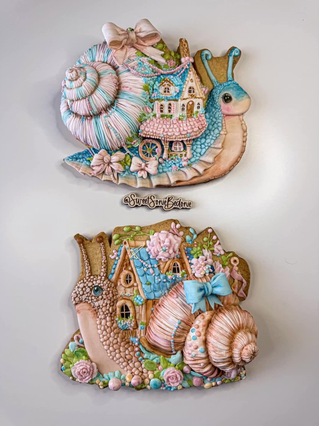 Detailed fairytale snail and castle cookie art